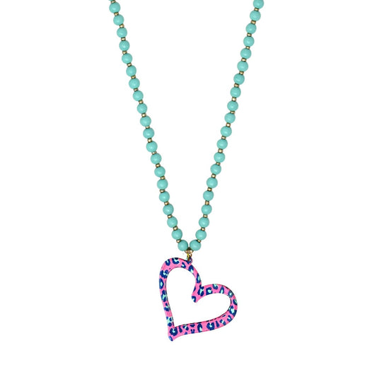 Hot Pink Leopard Heart Mint Jennifer Necklace