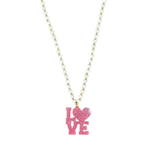 Hot Pink Glitter Love White Jennifer Necklace