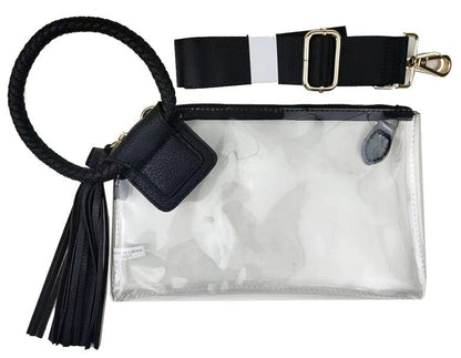 Clear Cuff Handle Tassel Wristlet Clutch & Crossbody