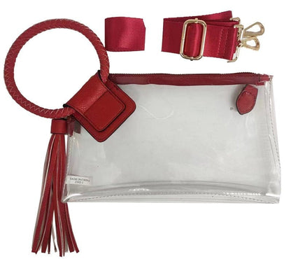 Clear Cuff Handle Tassel Wristlet Clutch & Crossbody