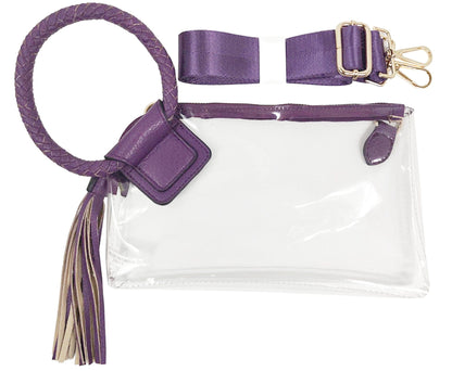 Clear Cuff Handle Tassel Wristlet Clutch & Crossbody