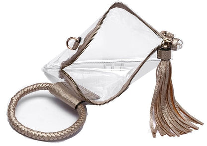 Clear Cuff Handle Tassel Wristlet Clutch & Crossbody