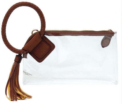 Clear Cuff Handle Tassel Wristlet Clutch & Crossbody