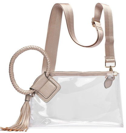 Clear Cuff Handle Tassel Wristlet Clutch & Crossbody