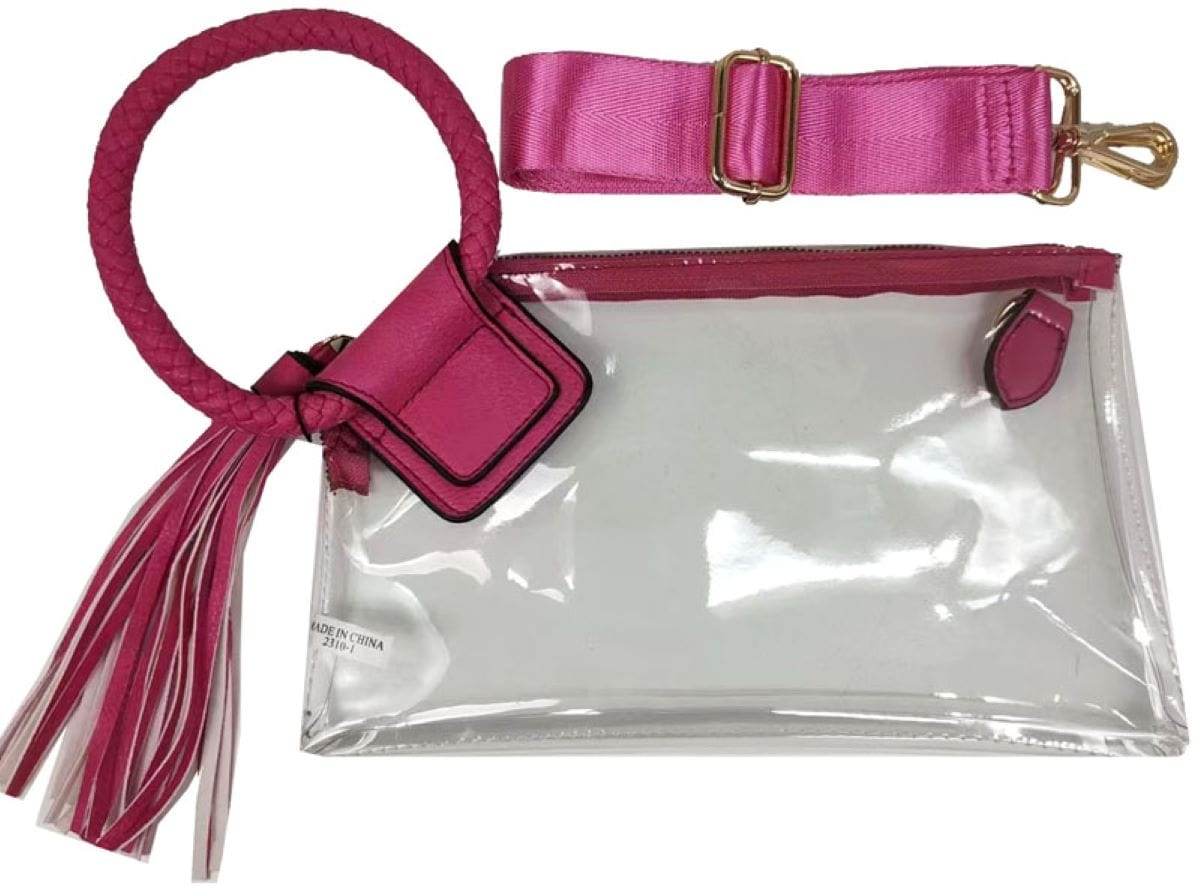 Clear Cuff Handle Tassel Wristlet Clutch & Crossbody