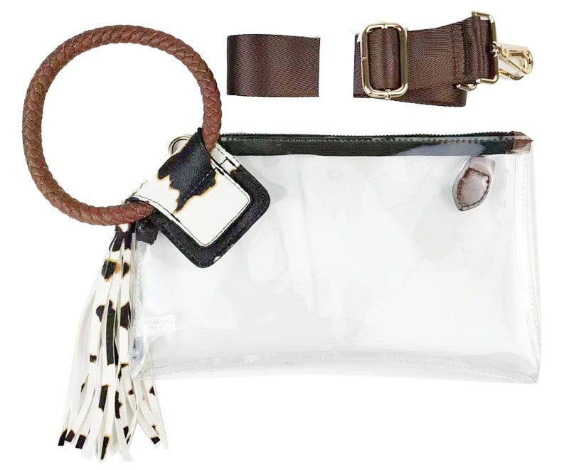 Clear Cuff Handle Tassel Wristlet Clutch & Crossbody