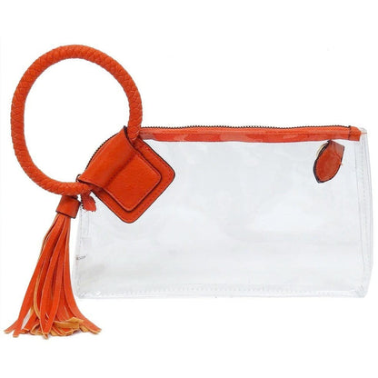 Clear Cuff Handle Tassel Wristlet Clutch & Crossbody