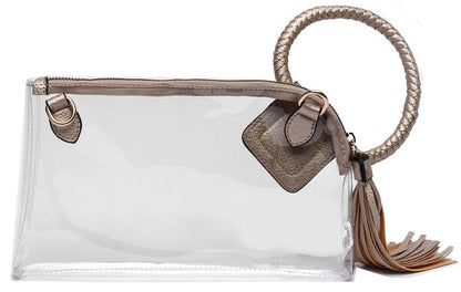 Clear Cuff Handle Tassel Wristlet Clutch & Crossbody