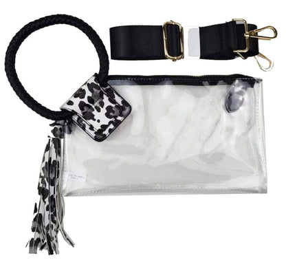 Clear Cuff Handle Tassel Wristlet Clutch & Crossbody