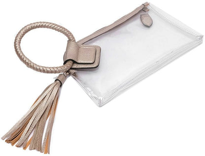 Clear Cuff Handle Tassel Wristlet Clutch & Crossbody