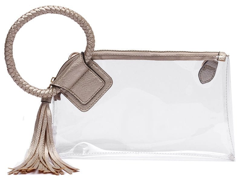 Clear Cuff Handle Tassel Wristlet Clutch & Crossbody