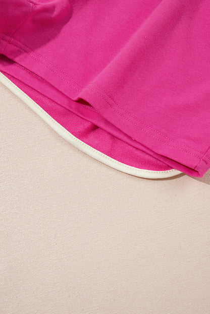 Rose Red Color block Edge Drop Shoulder T Shirt and Skirt 2Pcs Set