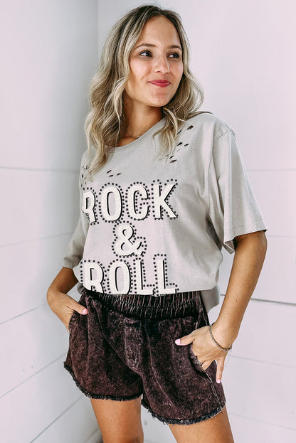 Gray Rock & Roll Graphic Distressed Vintage Tee