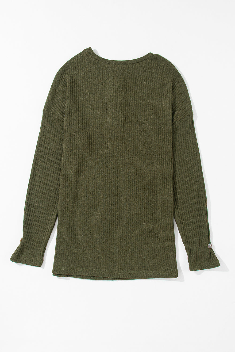 Jungle Green Rib Textured Henley Knit Top