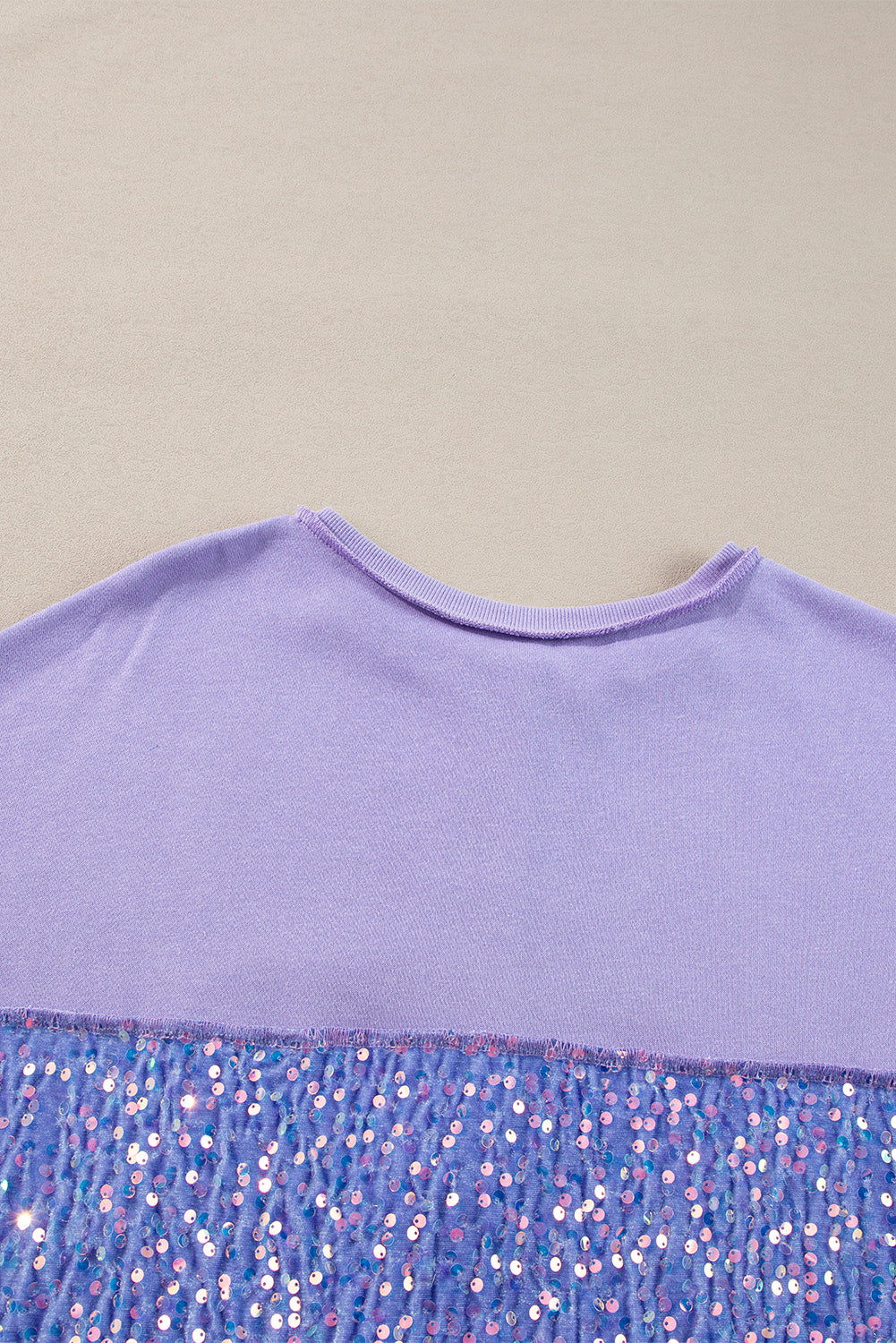 Lilac Sequin Patchwork High Low Hem Henley Sweatshirt