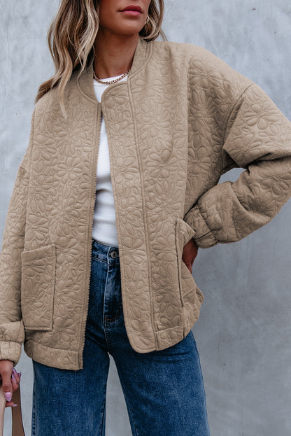 Light French Beige Floral Quilted Jacket