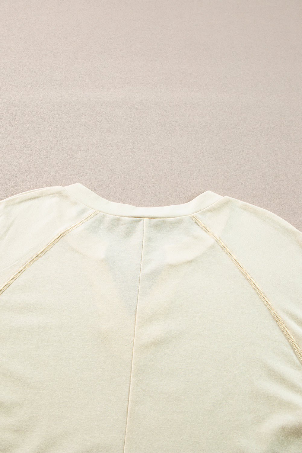 Apricot Exposed Stitching Notched Neckline Long Sleeve Top