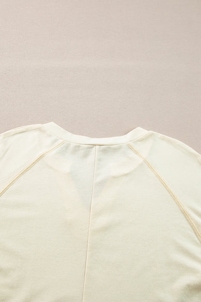 Apricot Exposed Stitching Notched Neckline Long Sleeve Top