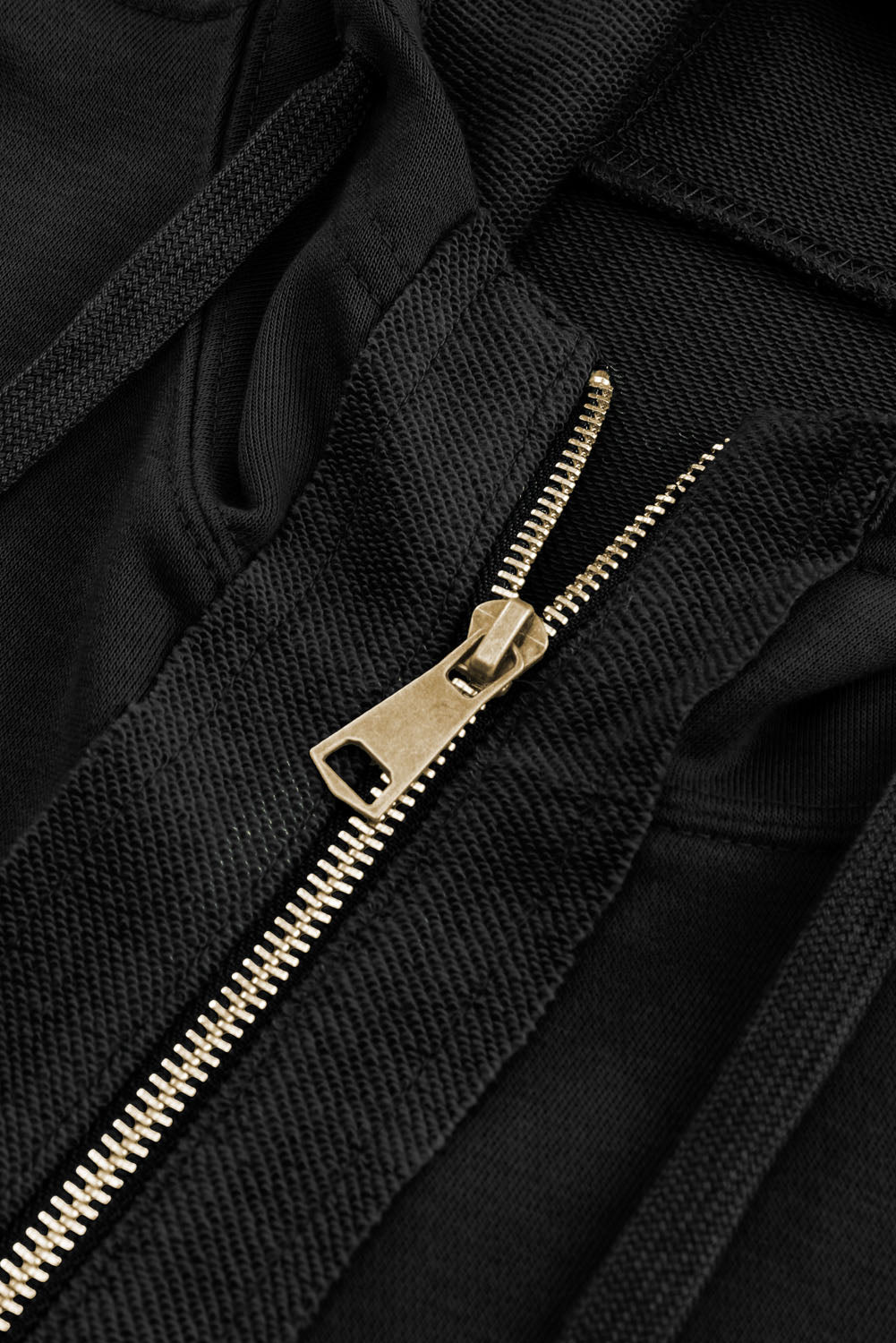 Black Raw Edge Exposed Seam Full Zip Hoodie