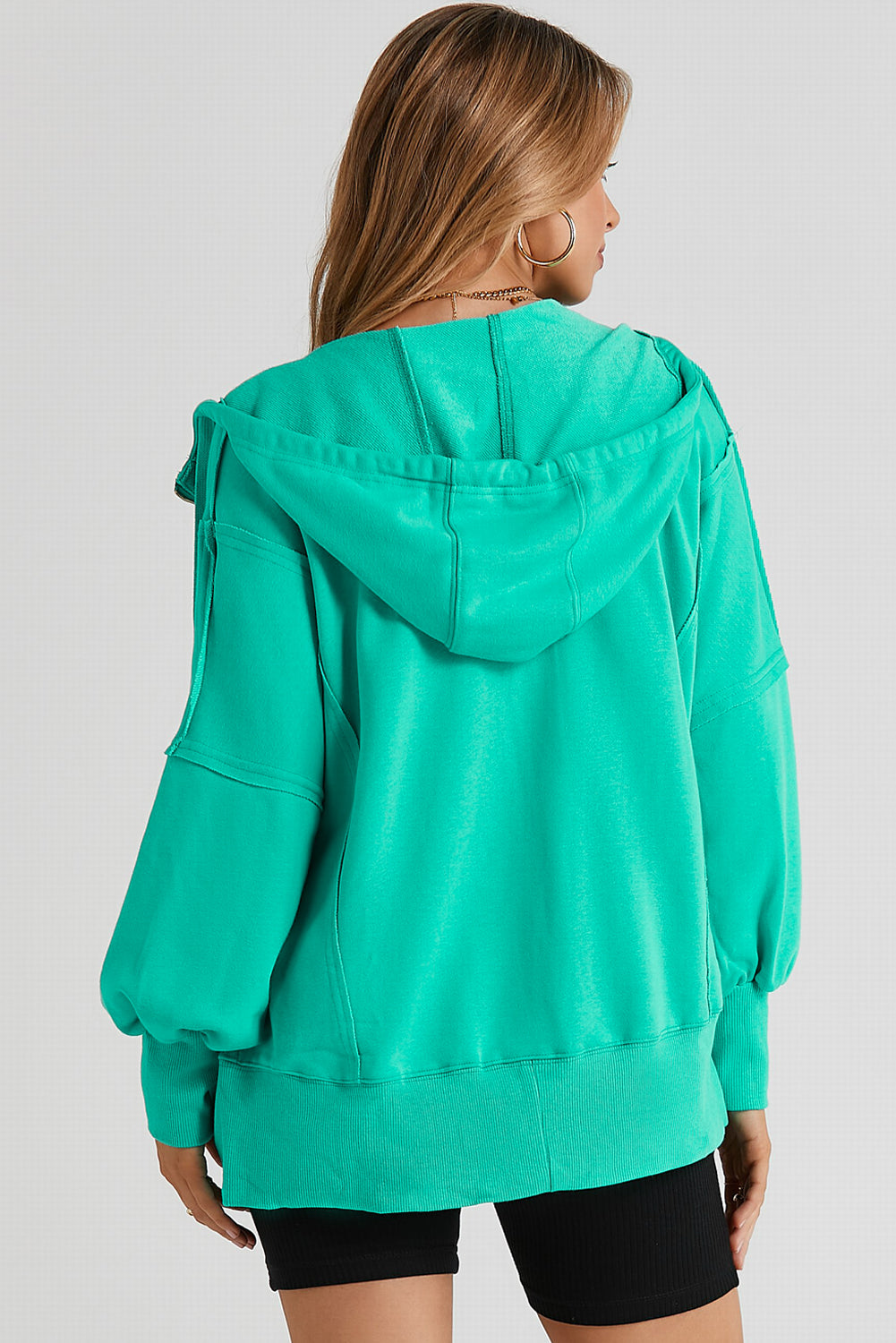 Zip Up Long Sleeve Drawstring Hoodie