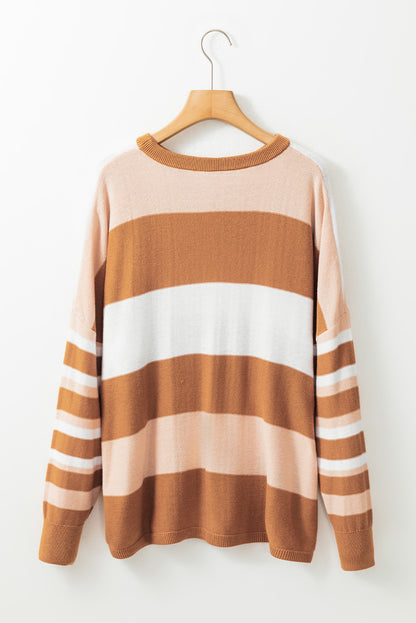 Multicolour Striped Knit Drop Shoulder Loose Sweater