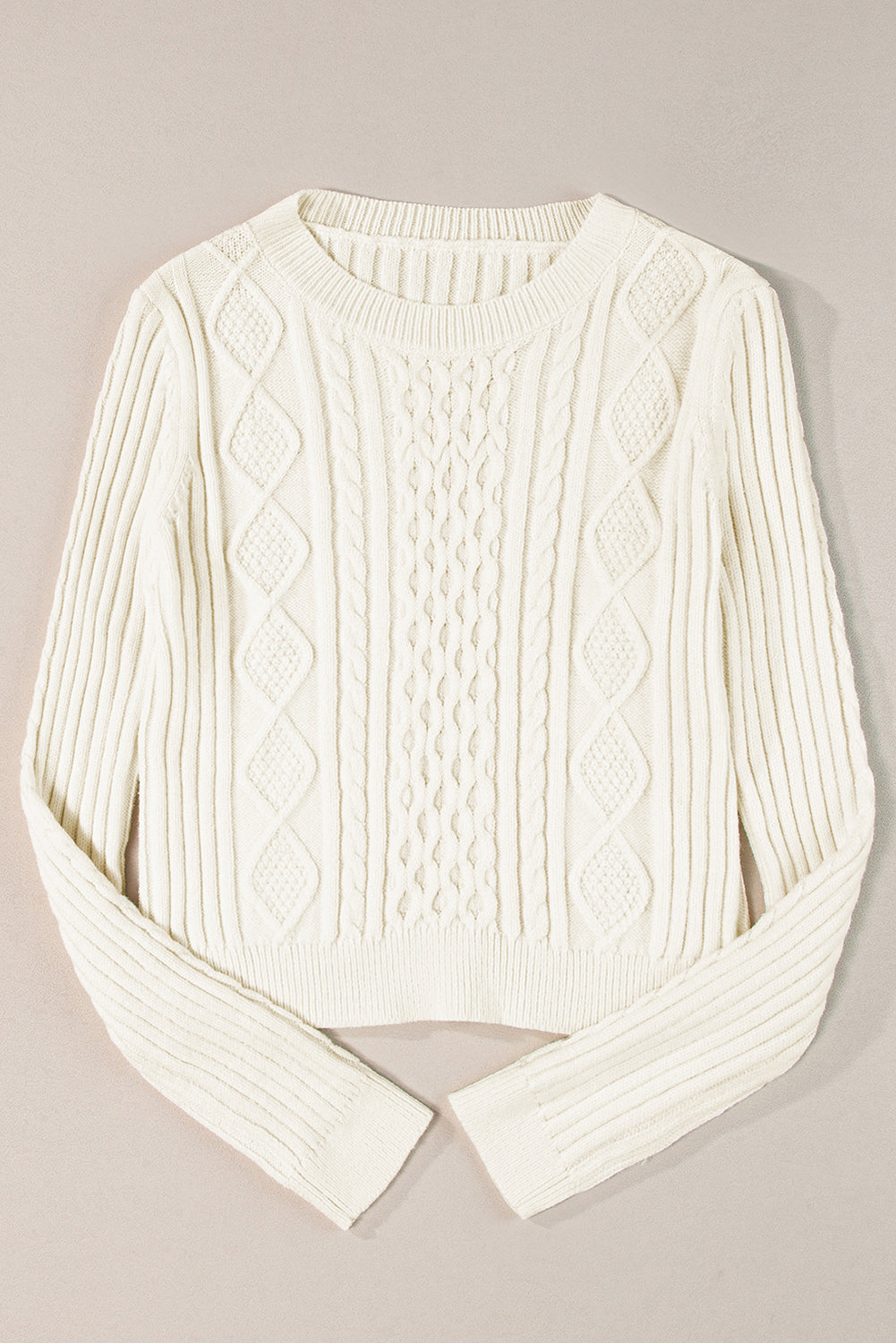 White Cable Knit Cropped Sweater