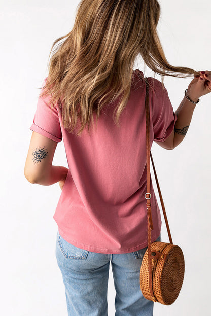 Frilled Pocket O-neck Short Sleeve T Shirt