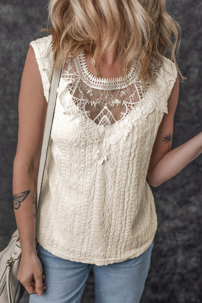 Apricot Guipure Lace Crochet Keyhole Back Tank Top