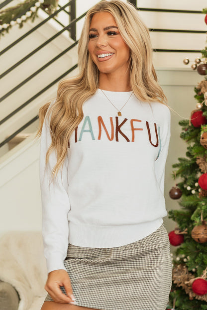 White Thankful Ivory Embroidered Sweater