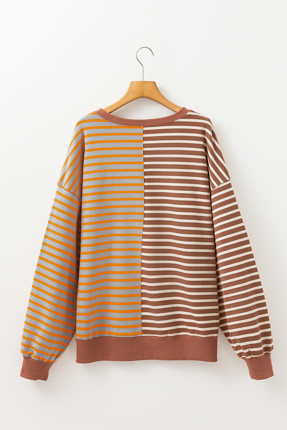 Brown Stripe Casual Stripe Colorblock Drop Shoulder Oversize Sweatshirt