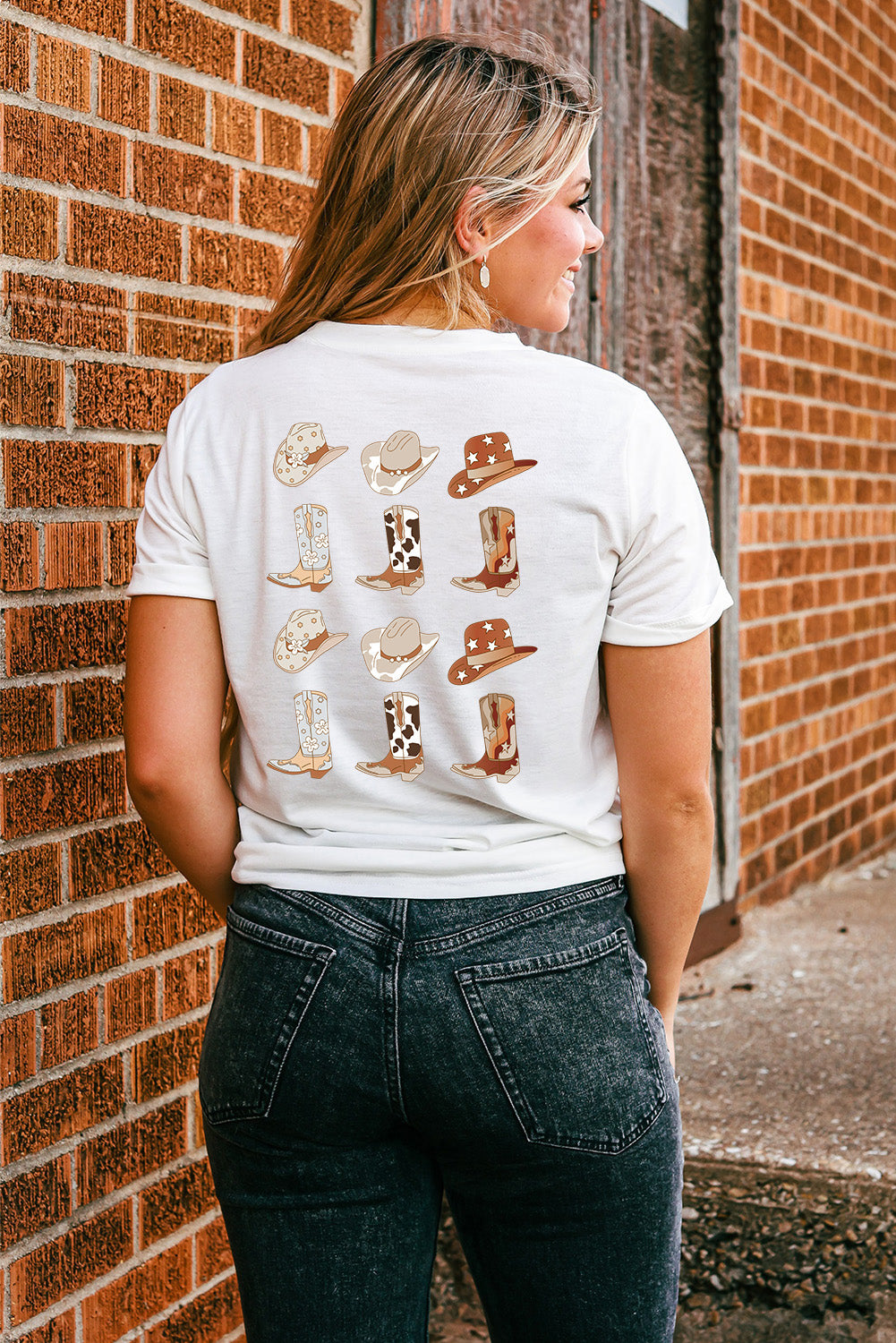 White Double-Side Cowboy Hat & Boots Graphic Tee