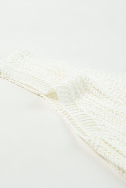 White Hollowed Knit V Neck Tank Top