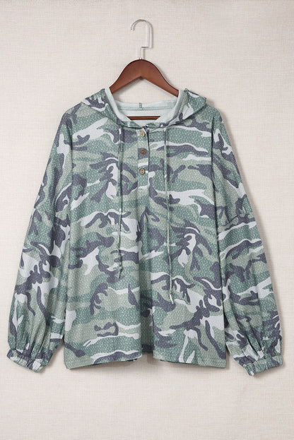 Green Long Sleeve Camo Print Oversize Hoodie