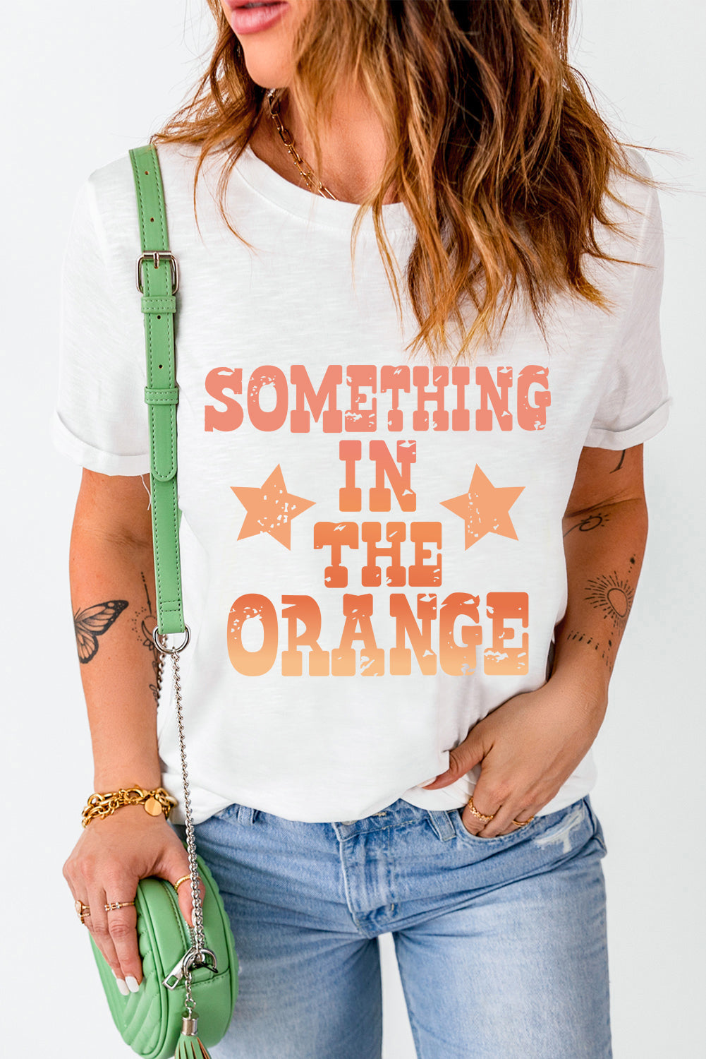 White SOMETHING IN THE ORANGE Graphic Crew Neck T Shirt