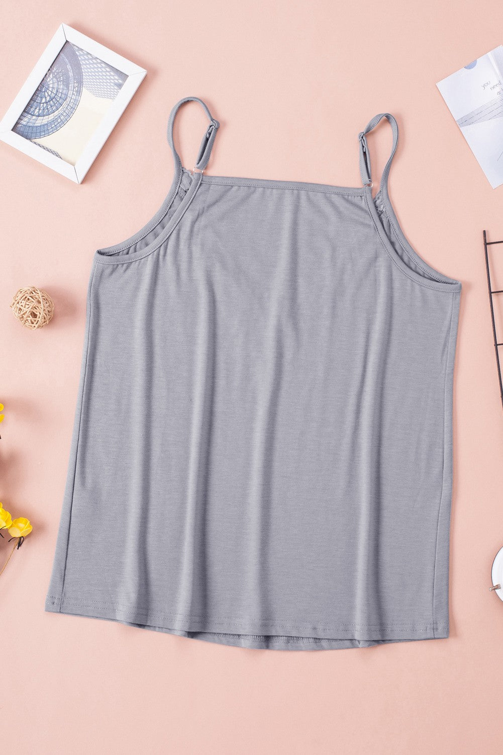 Gray Lace Splicing V Neck Cami Top