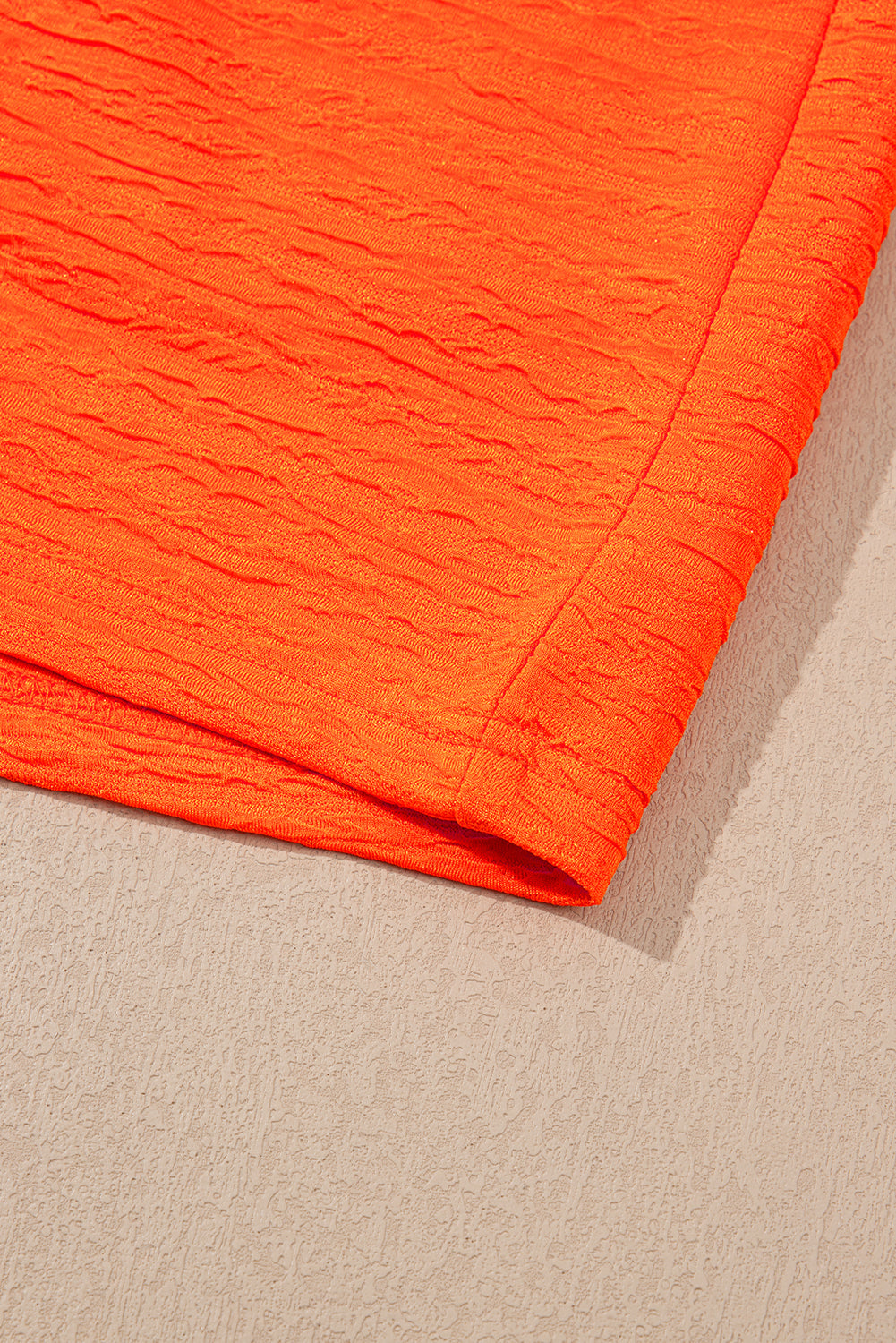 Orange Textured V Neck T Shirt and Shorts Set