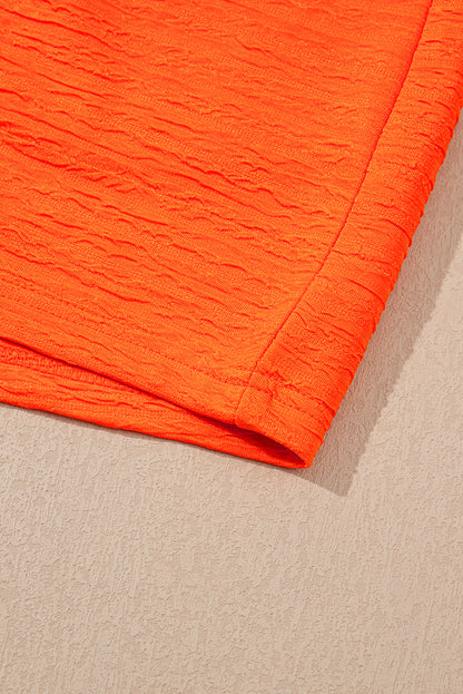 Orange Textured V Neck T Shirt and Shorts Set