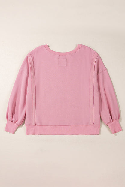 Pink Waffle knit Bishop Sleeve Split Oversized Top