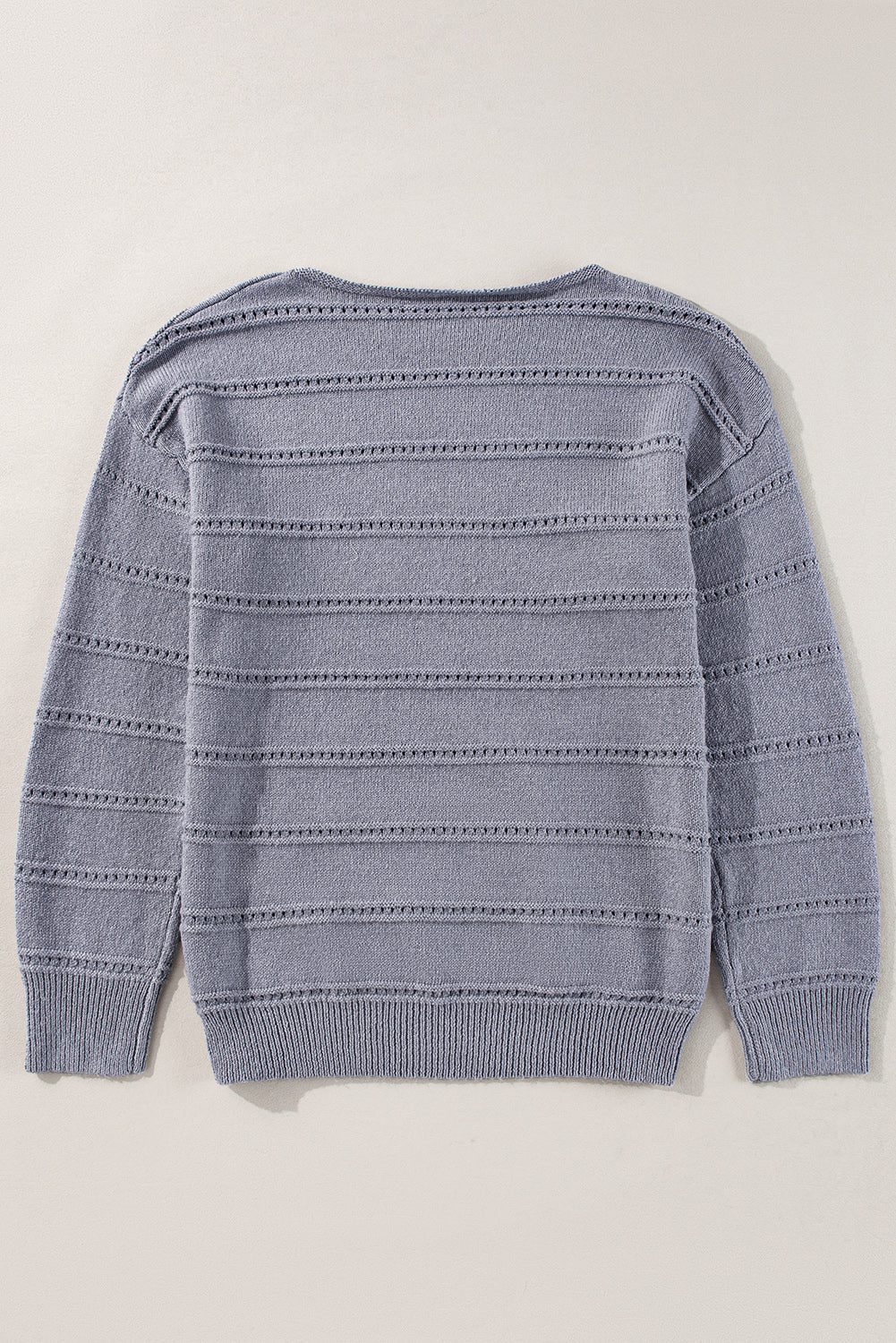 Light Grey Boat Neck Drop Shoulder Pointelle Knit Sweater