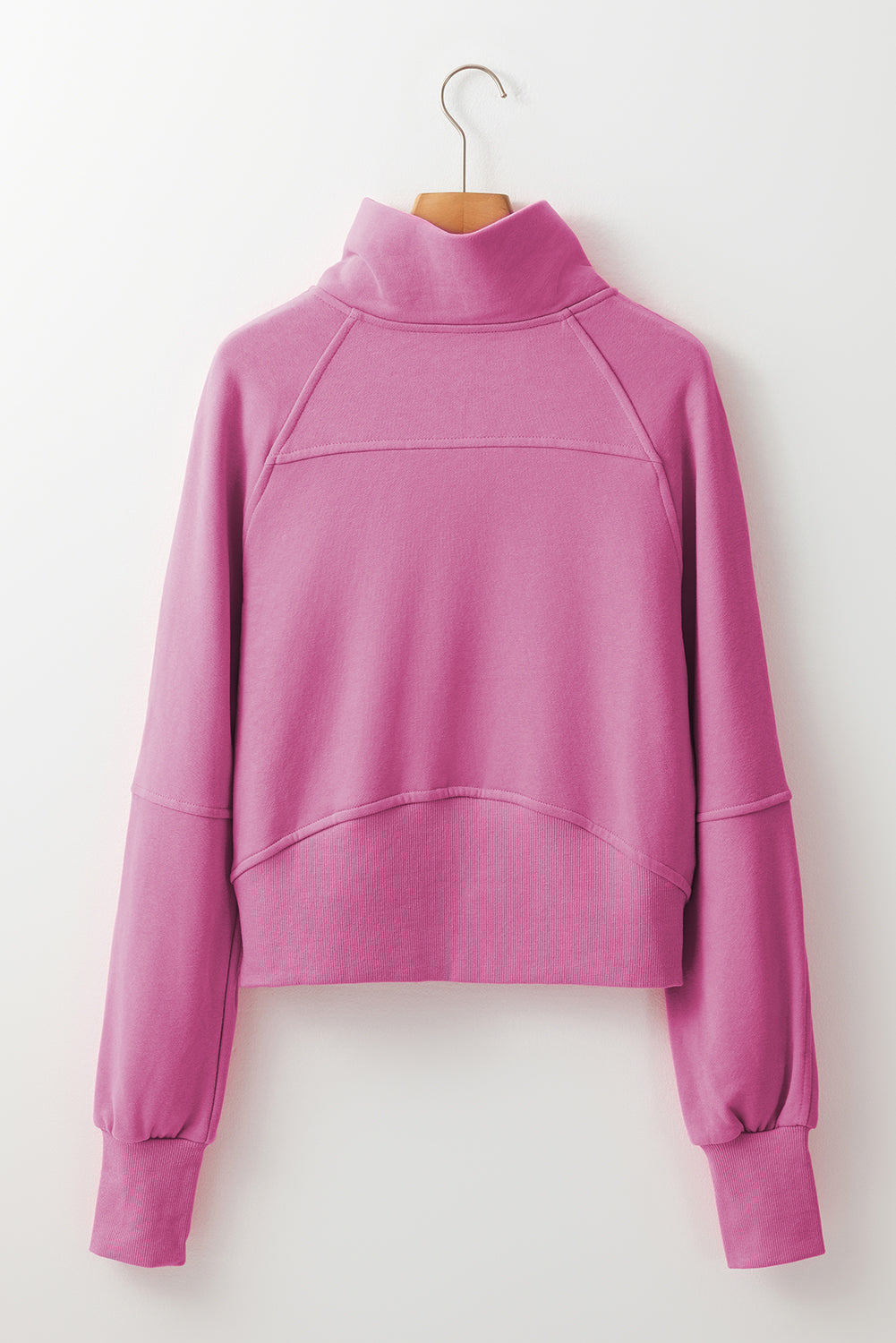 Bonbon Fleece Lined Zip Up Stand Collar Thumbhole Sleeve Sweatshirt