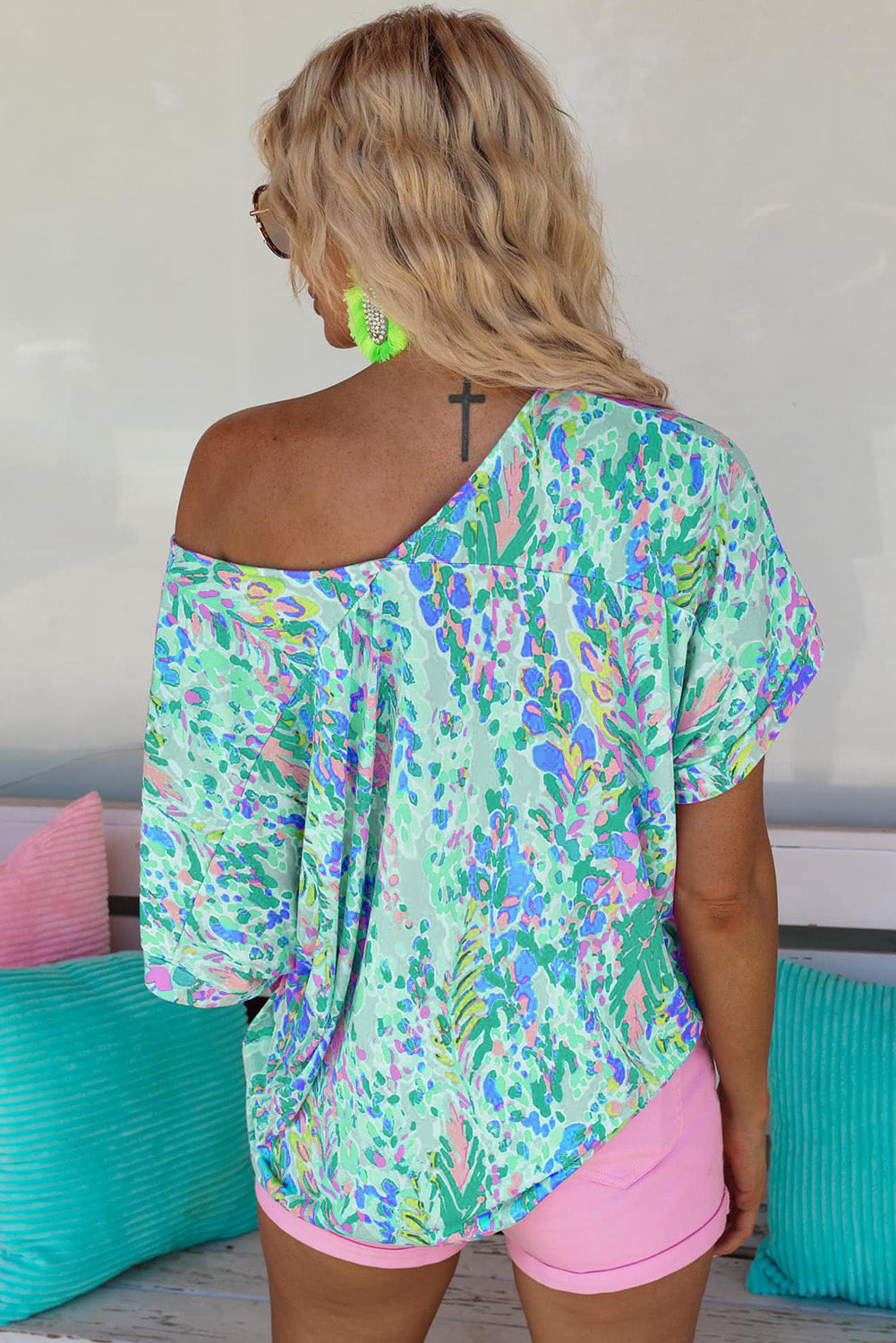 Green Loose Painted Floral Tee