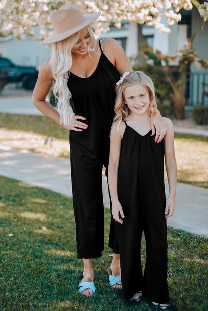 Black Spaghetti Straps Wide Leg Pocketed Jumpsuits