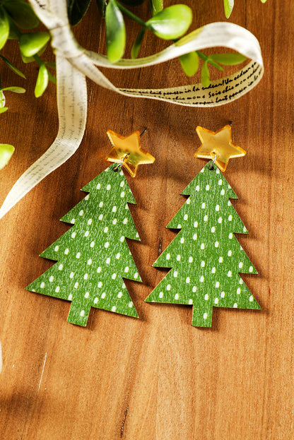 Green Polka Dot Print Christmas Dangle Earrings