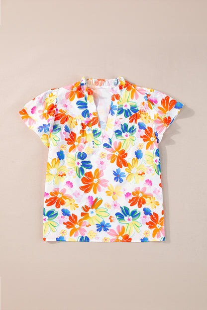 White Floral Bouquet Flutter Top