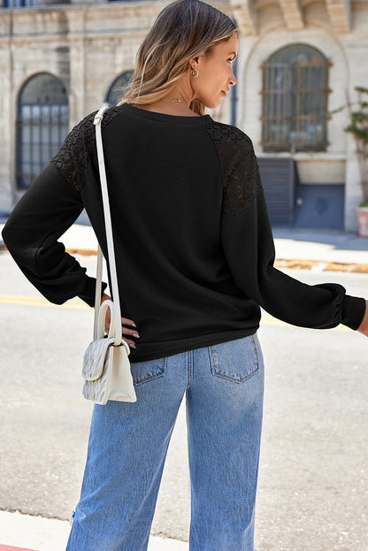 Black Lace Long Sleeve Textured Pullover