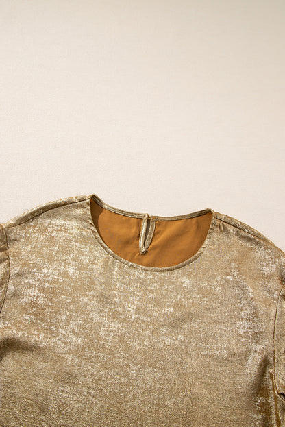Gold Metallic Luster Crewneck Mini T-Shirt Dress