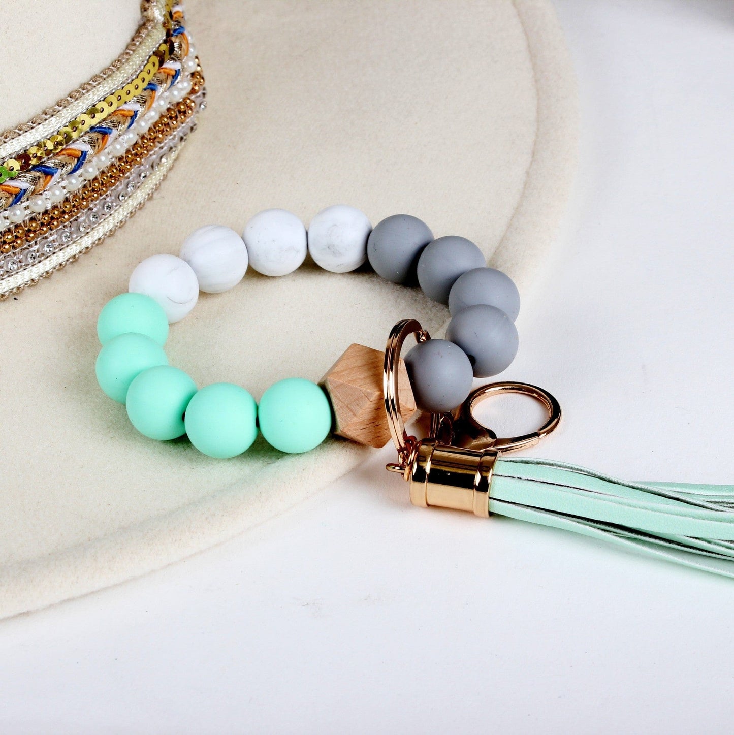 Silicone Beaded Keyring/Keychain Bracelet