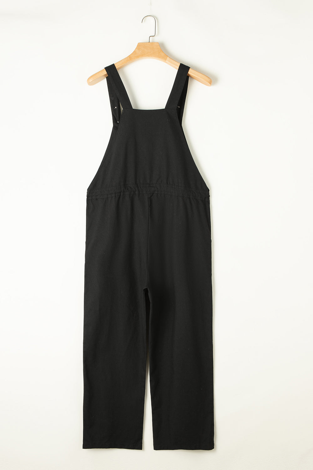 Black Drawstring Buttoned Straps Cropped Overall