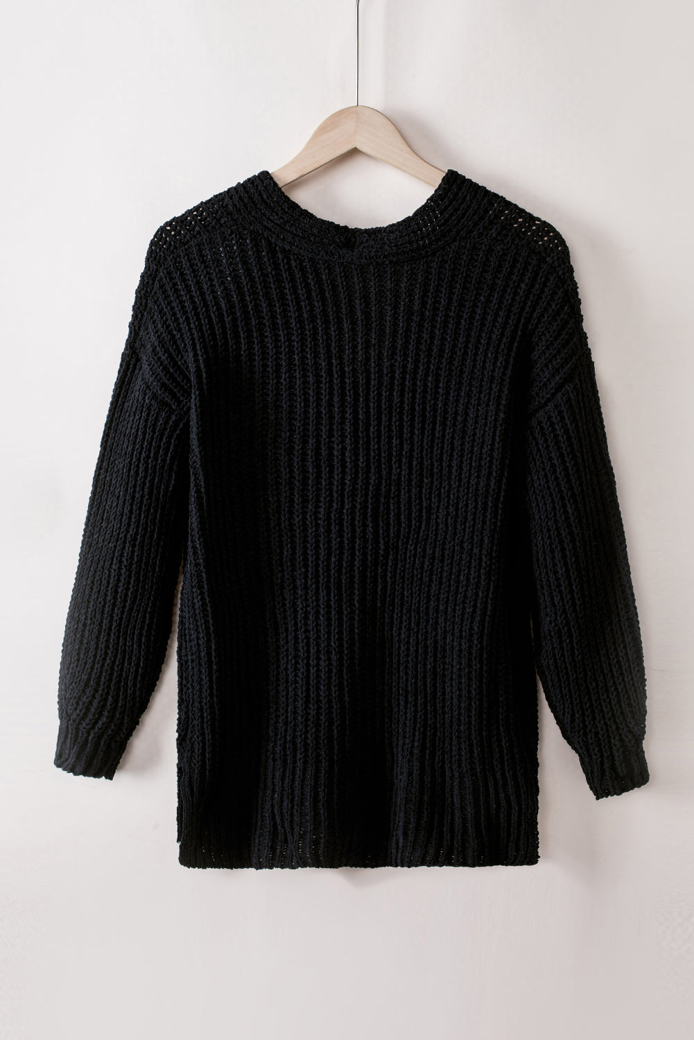 Black Buttoned Front Drop Shoulder Knitted Cardigan