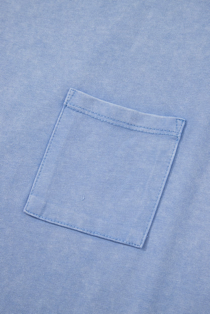 Beau Blue Mineral Wash Patched Chest Pocket Casual Tank Top